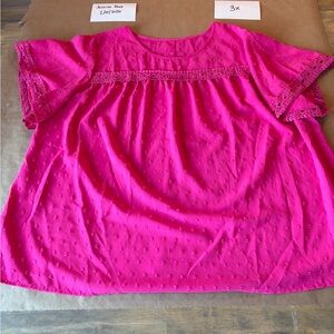 Vibrant Pink Lace Trim Blouse